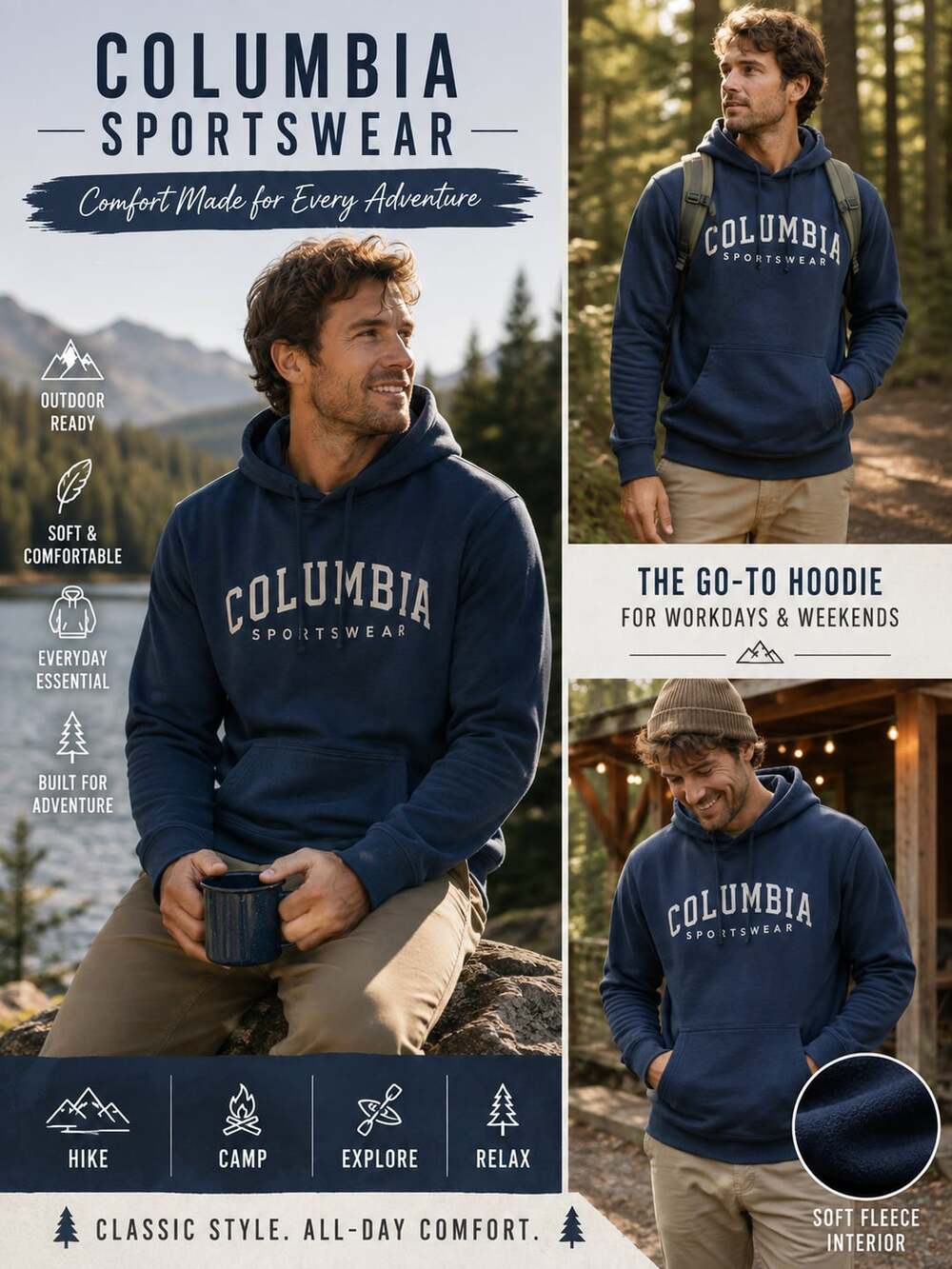Columbia Sportswear Navy Graphic Pullover Fleece Hoodie